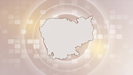 Cambodia Animated Map on Minimal Background, Multi Purpose Background with Ripples and Boxes with Cambodia 3D Map, Useful for Politics, Elections, Travel, News and Sports Events