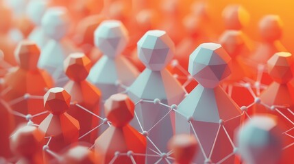 3D rendering of a large crowd of people. The people are all connected to each other by a network of lines.