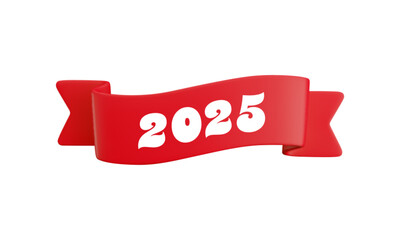 Vector cartoon 3d red ribbon with numbers 2025, realistic 3d design element for graduation design, yearbook, new year greeting card, Christmas design.