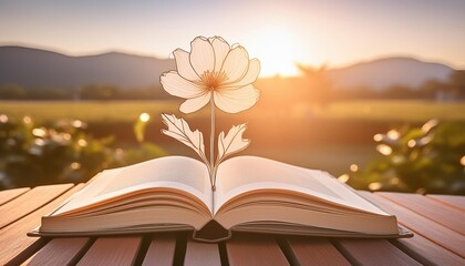 a book is open to a page with a drawing of a flower