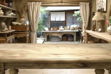 Old Wooden Table in a Room. Generative AI