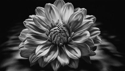 a black and white photo of a flower on a black background with the center of the flower in the center of the flower