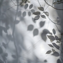 Abstract blurred background The shadow reflection of leaves and gray light lines on the white surface concrete wall for wallpaper backdrop and design.