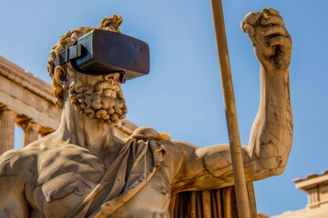Classical Statue Experiencing Virtual Reality