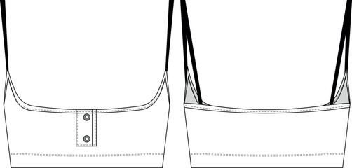 square neck square neck sleeveless spaghetti straps strapped strappy buttoned crop cropped blouse top bra template technical drawing flat sketch cad mockup fashion woman design style model © sin