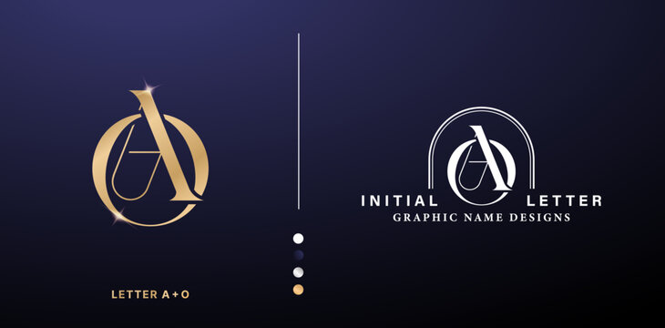 AO elegant monogram letter logo design. luxury gold letters with silver color isolated backgrounds for company and business, branding ads campaigns, letterpress, embroidery, cover invitations envelope