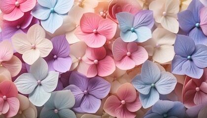beautiful colorful hydrangea flowers as background top view