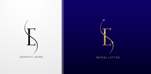 ES initials letters monogram logos designs symbol for business cards elements, branding company identity, advertisement materials golden foil, collages prints, ads campaigns, wedding invitations signs