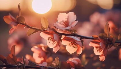 japanese quince flowers in the evening light