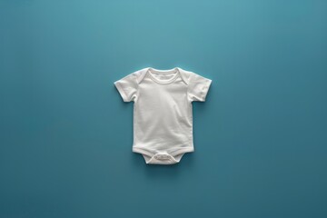 Baby size white bodysuit isolated blue background. Mock up template for a bodysuit design print. Generative AI.