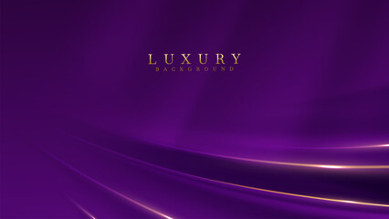Elegant Purple Luxury Silk Background with Gold Light Effects Decorations. Vector Illustration.