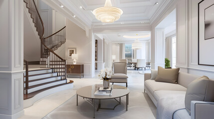 Fototapeta premium Living room and foyer in new contemporary style luxury home : Generative AI