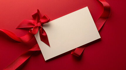 Beautiful composition with blank Christmas card on red