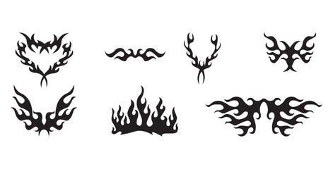 Black fire flames, design elements. Tribal style for tattoo, vehicle decoration or another design