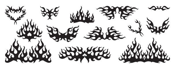 Black fire flames, design elements. Tribal style for tattoo, vehicle decoration or another design