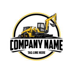 mini excavator,  Skid steer loader company  logo vector image