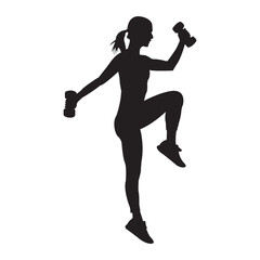 Athletic Muscle woman bodybuilder lifting dumbbells Silhouette. Silhouette of a woman in the gym. Exercises with dumbbells.