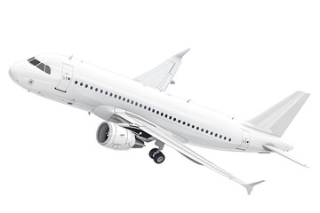 White Passenger airplane. Jet plane flying isolated on white background