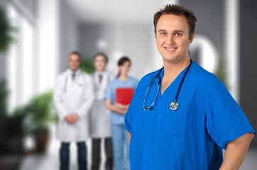 Happy doctor for healthcare services management