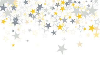 Golden stars composition on white background.  silver, gold and white.