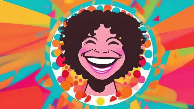 happy woman screaming smiling in joy extasy rainbow colorful comix cartoon iretro illustration animation advertisement style - 4K stock Video footage AI