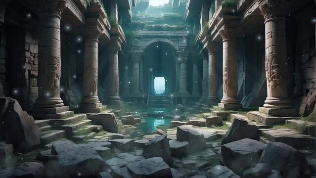 Wrapped within the solitude of dense woodlands, ancient ruins with ornate walls stand as testaments to lost civilizations