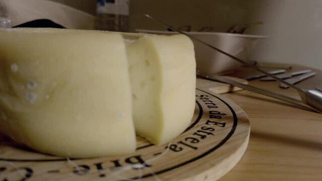 Typical Portuguese cheese on a normal kitchen table.
