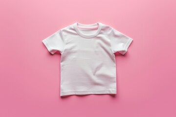 Toddler size white t-shirt isolated pink background. Mock up template for a t-shirt design print. 
