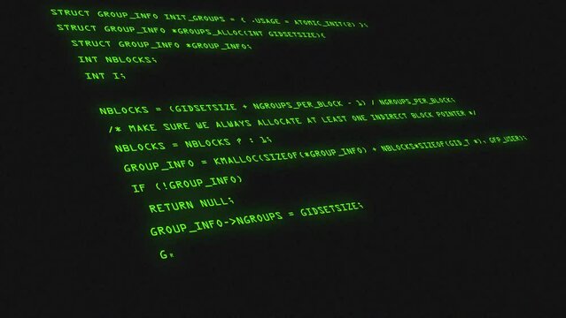 Hacking with lines of code, Green lines of code moving from bottom to top, Angled lines of code appearing on screen