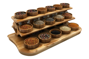 Modern Wooden spice rack isolated on transparent background