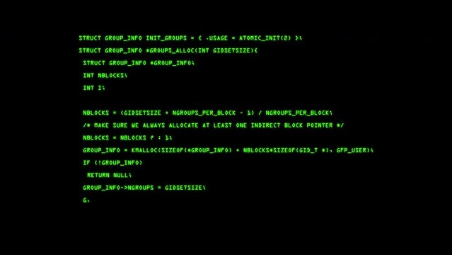 Code appearing on black background, Hacking with lines of code, Green lines of code moving from bottom to top