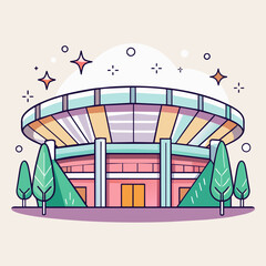 Minimalist arena building, crafted in an adorable doodle style, Generative AI