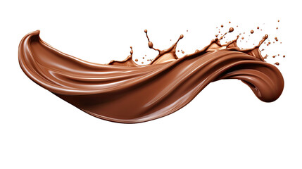 Chocolate milk splash isolated on transparency background, Isolated cocoa milk shake
