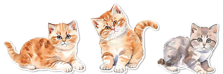 set of watercolor kittens isolated on white background