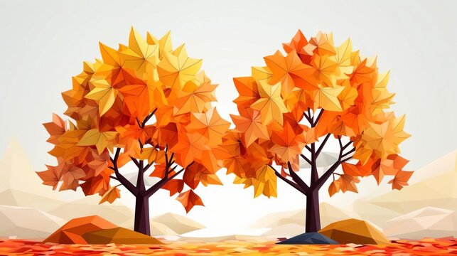 Maple trees flat design front view autumn colors theme Tetradic color scheme