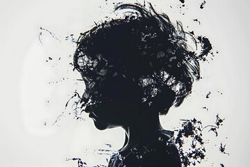 Captivating image showcasing a child's silhouette fragmented into artistic forms, evoking curiosity and imagination