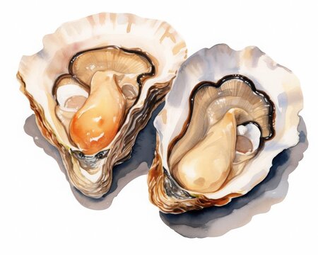 Oysters flat design front view pearl producers theme water color Splitcomplementary color scheme