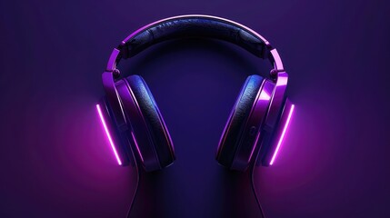 headphones with dark purplecolored glow behind them. an audio music concept illustration of...