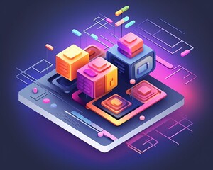 Software development flat design top view coding practices theme Triadic Color Scheme