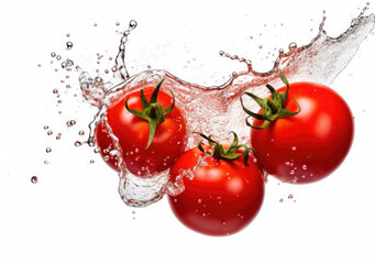 Fresh while tomatoes with water splash on white background