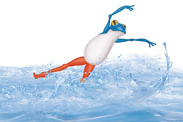 animal, illustration, vecteur, nature, dessin animé, France, bleu, blanc, rouge, l'eau, grenouille, nager, sauvage, conception, eau