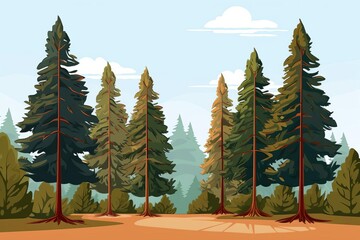Fototapeta premium Cedar trees flat design front view aromatic wood theme cartoon drawing Analogous Color Schem