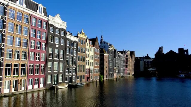 The iconic dancing houses at Damrak, Amsterdam.