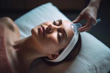 beautiful woman enjoying receiving a facial treatment at the spa
