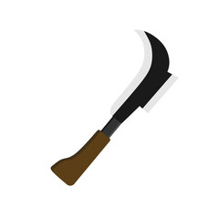 billhook flat design vector illustration isolated color vector on white background. This cutting tool is used to slice string, cut flowers, prune vines, trimming vines and graft trees.