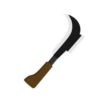 billhook flat design vector illustration isolated color vector on white background. This cutting tool is used to slice string, cut flowers, prune vines, trimming vines and graft trees.