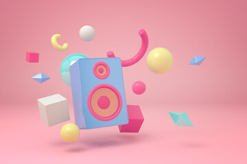 Floating speaker with abstract shapes