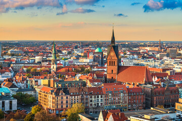 Aerial view of the Marktkirche and Hannover City, Germany