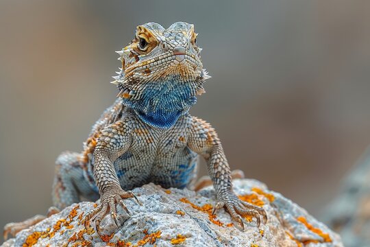 Western Fence Lizard: Basking on a rock with textured skin and blue belly, appealing to nature lovers.