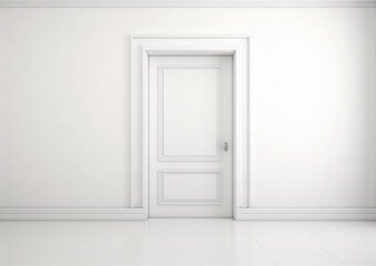 Modern white door. White wall with free space. Minimalist bright interior.